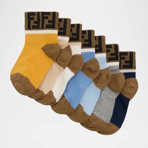 Fendi Baby Assorted Color Logo Socks Set 7 Pairs, Size 6-9 months